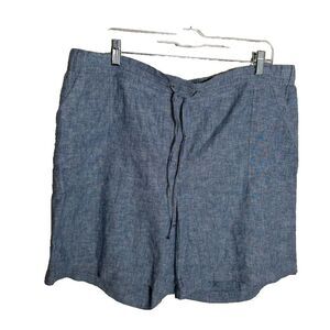 Talbots Shorts Women's 16 Blue Casual Drawstring Linen Blend 7" Inseam